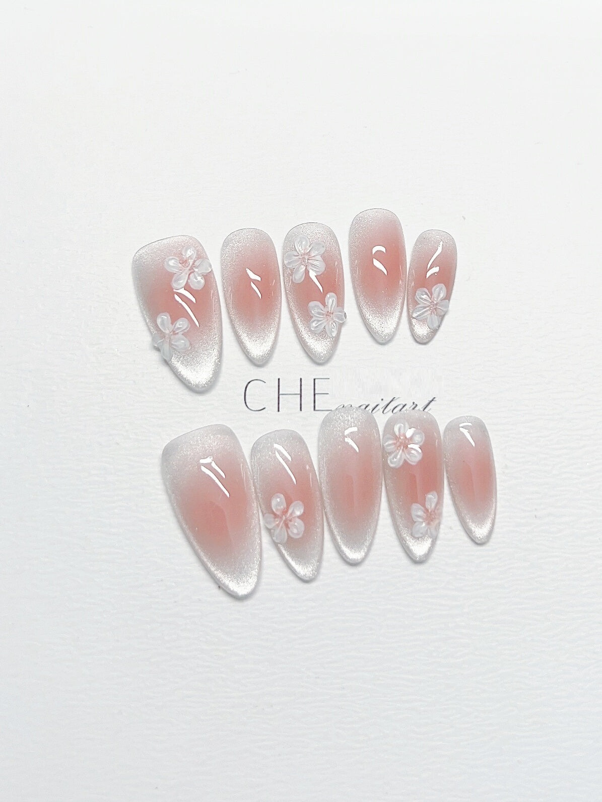 Flower Style White Finished Almond Nail Stickers