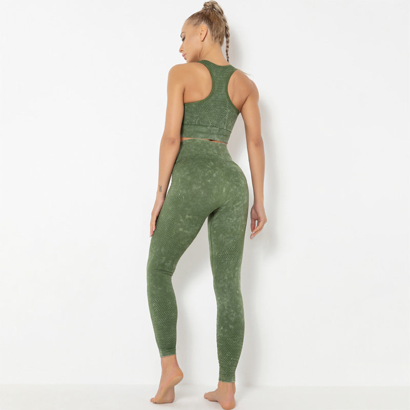 2-Pc Mineral Wash Tank Top and Leggings Yoga Set