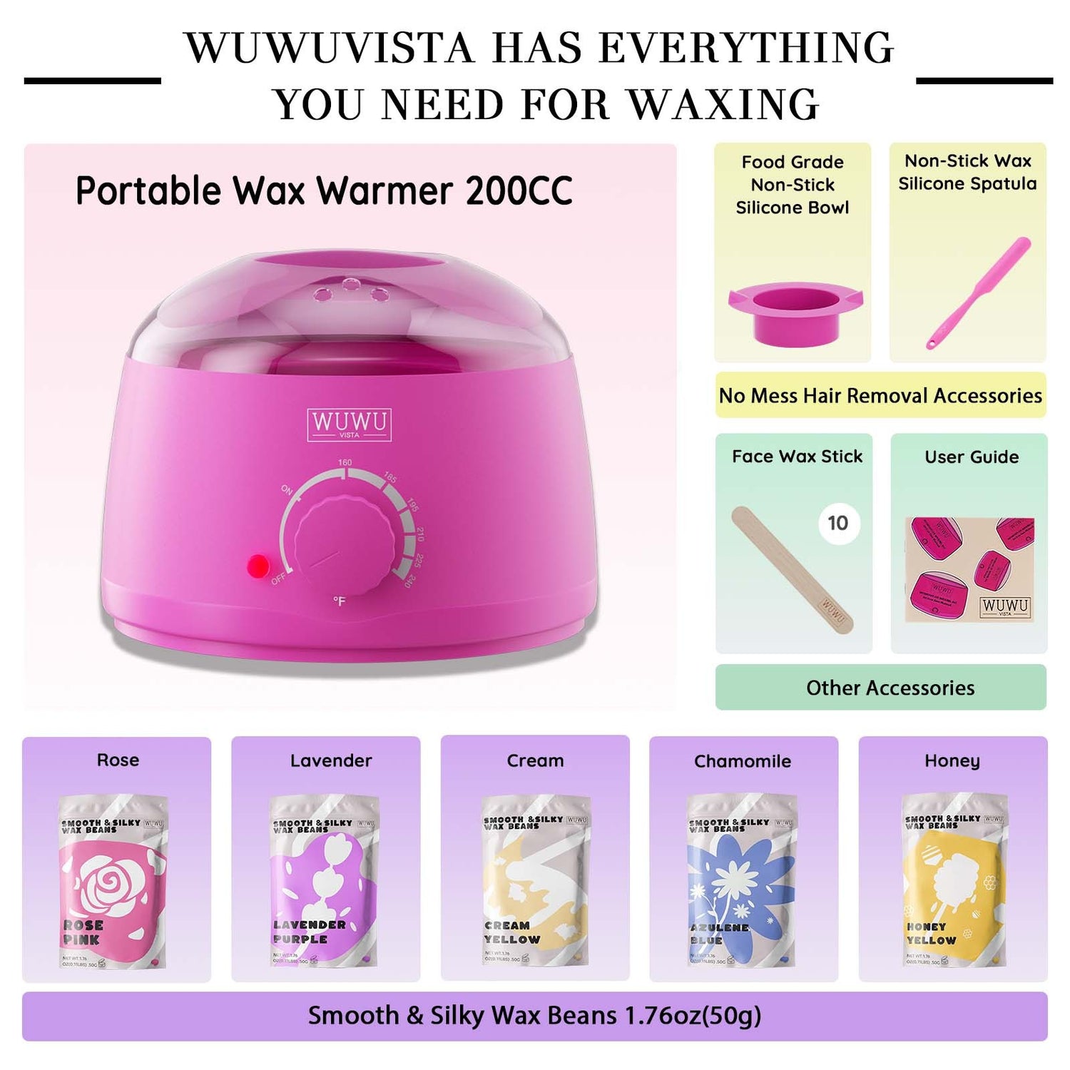 Waxing Kit Hair Removal Wax Melt Warmer For Face, Brazilian, Full Body, Bikini 19 Items