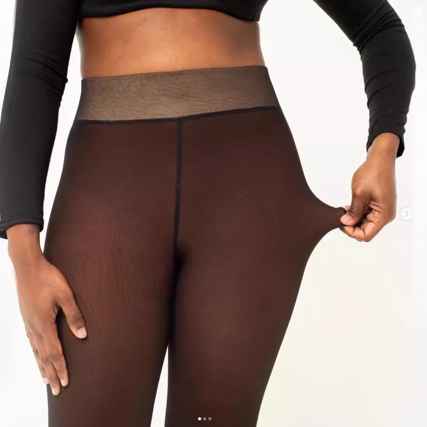 Seamless Knitted Leggings Women's Transparent Plus Size One-piece Trousers