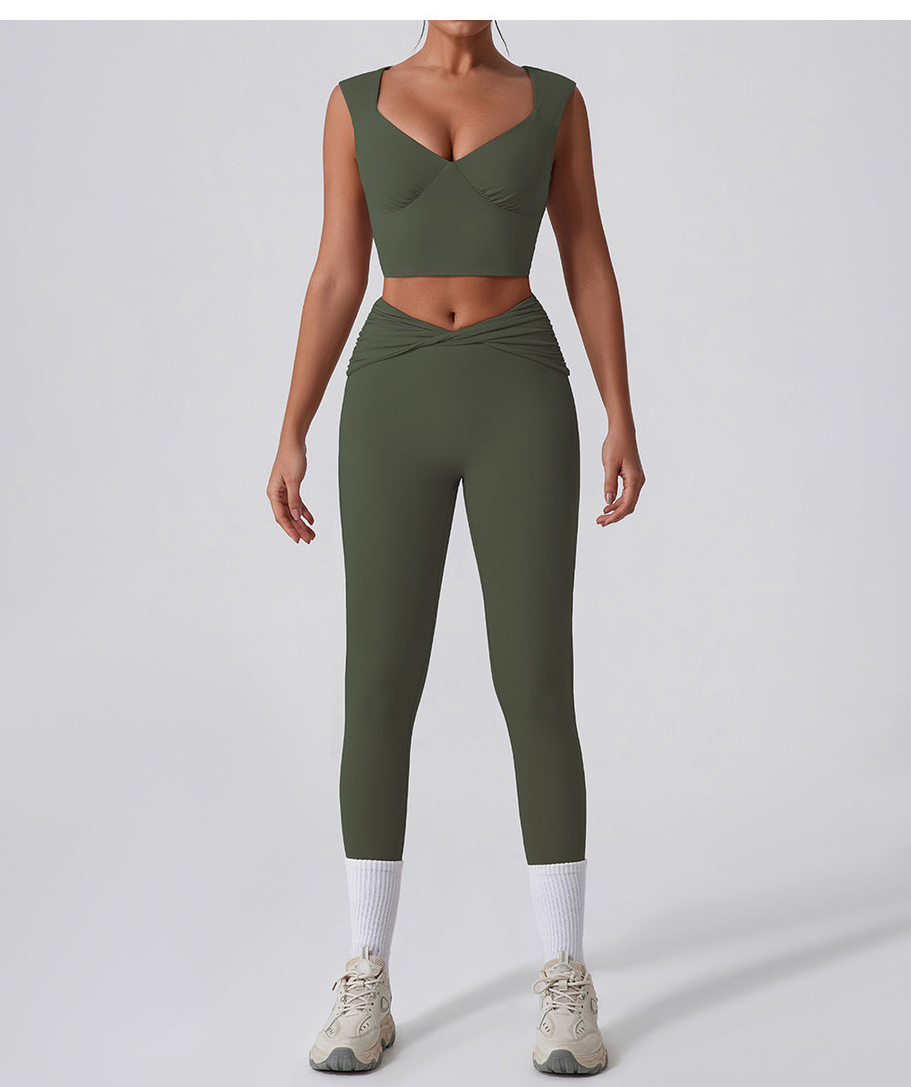 Quick-Drying Sweetheart Top Waist Detail Flare Fitness Legging Two-Piece Sports Set