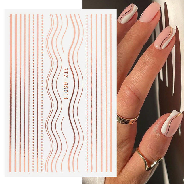 Gold And Silver French Style Imitation Metal Accessories Line Adhesive Nail Stickers