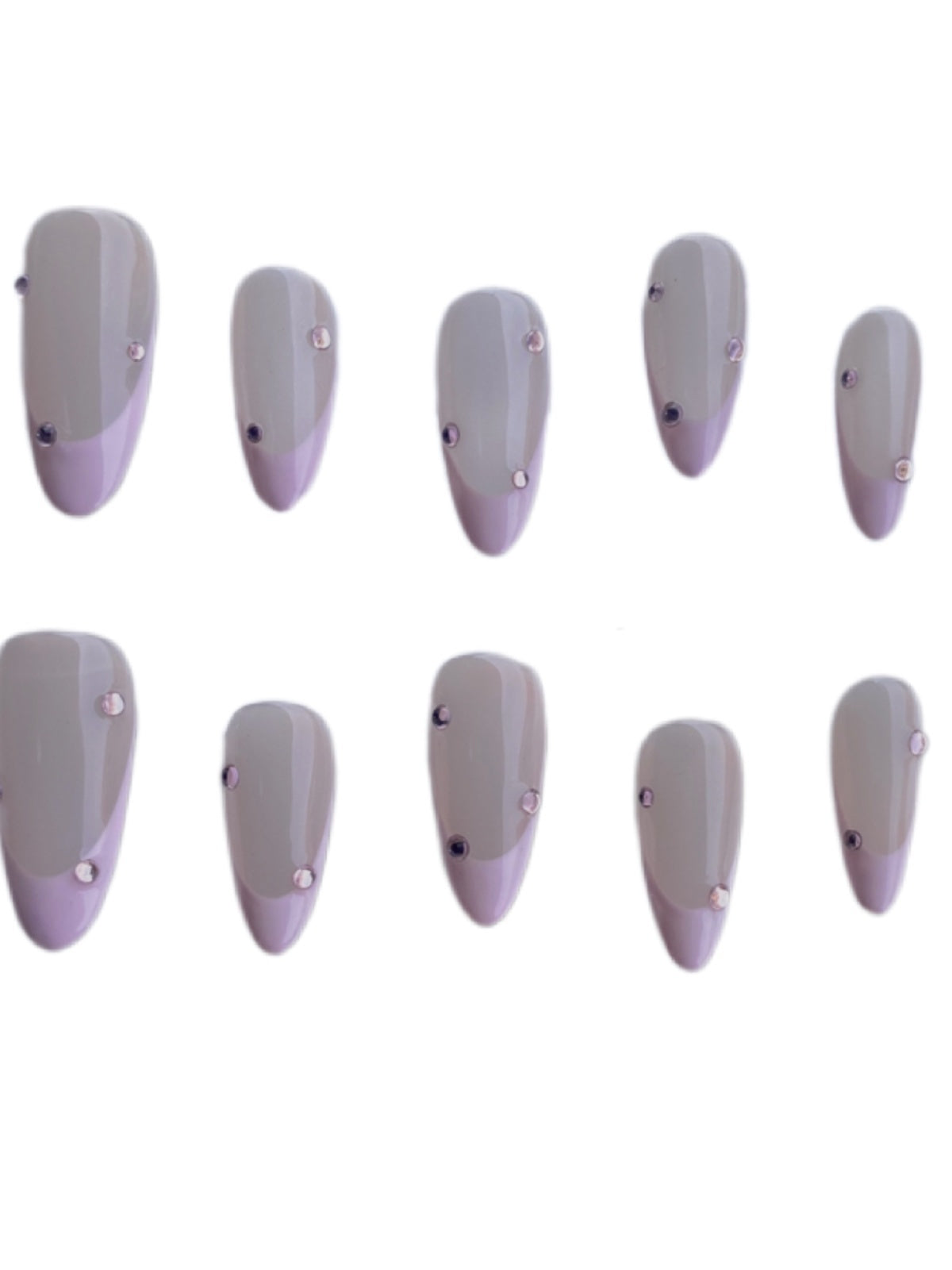 Rhinestone French Manicure Almond Shape Nail Set