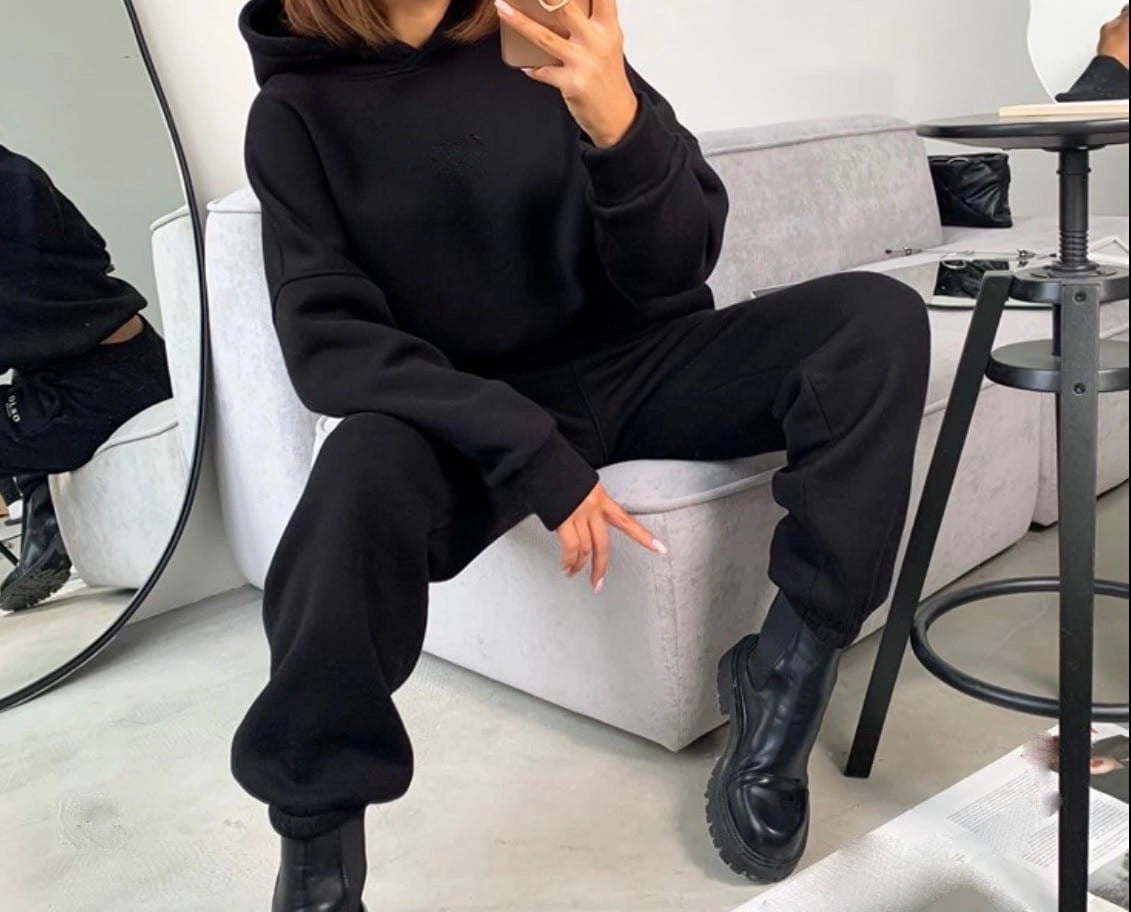 Hooded Sexy Sweater Solid Color Navel Suit Women's Clothing