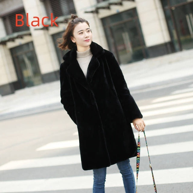 Faux fur mink Women's mid-length coat