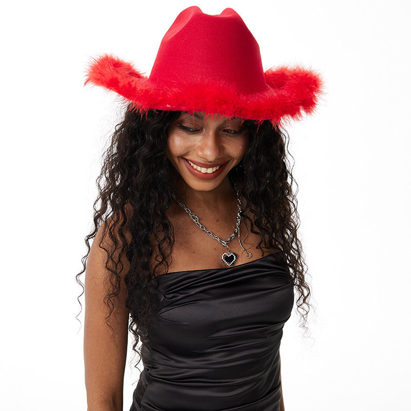 Women's Retro Black Woolen Big Brim Top Hat Fur Felt Hat