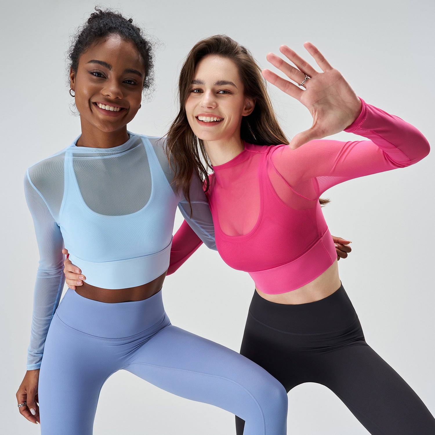 Exercise Mesh Slimming T-shirt Women's Summer Round Neck Quick-drying Long Sleeve Sexy Thin Long Sleeve Yoga Clothing Top