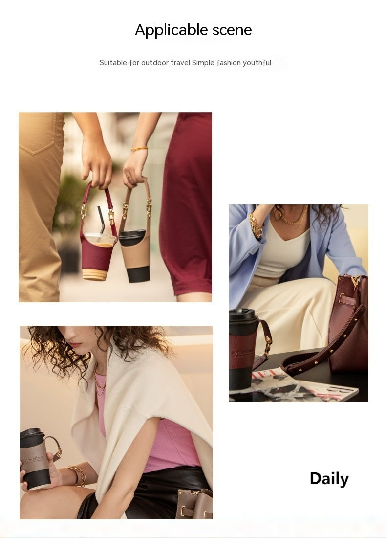 Leather Portable Cup Cover Portable Milky Tea Cup Heat Insulation Insulation Hot Bag