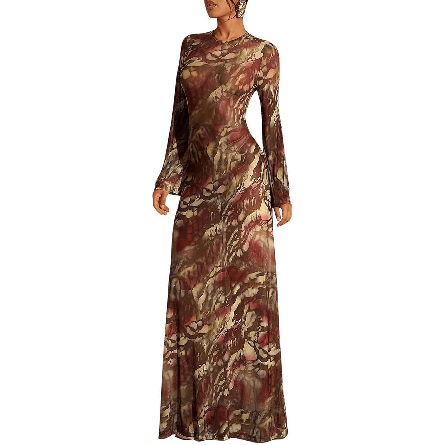 Sheer Mesh Graphic Print Sun Protection Seaside Vacation Beach Dress