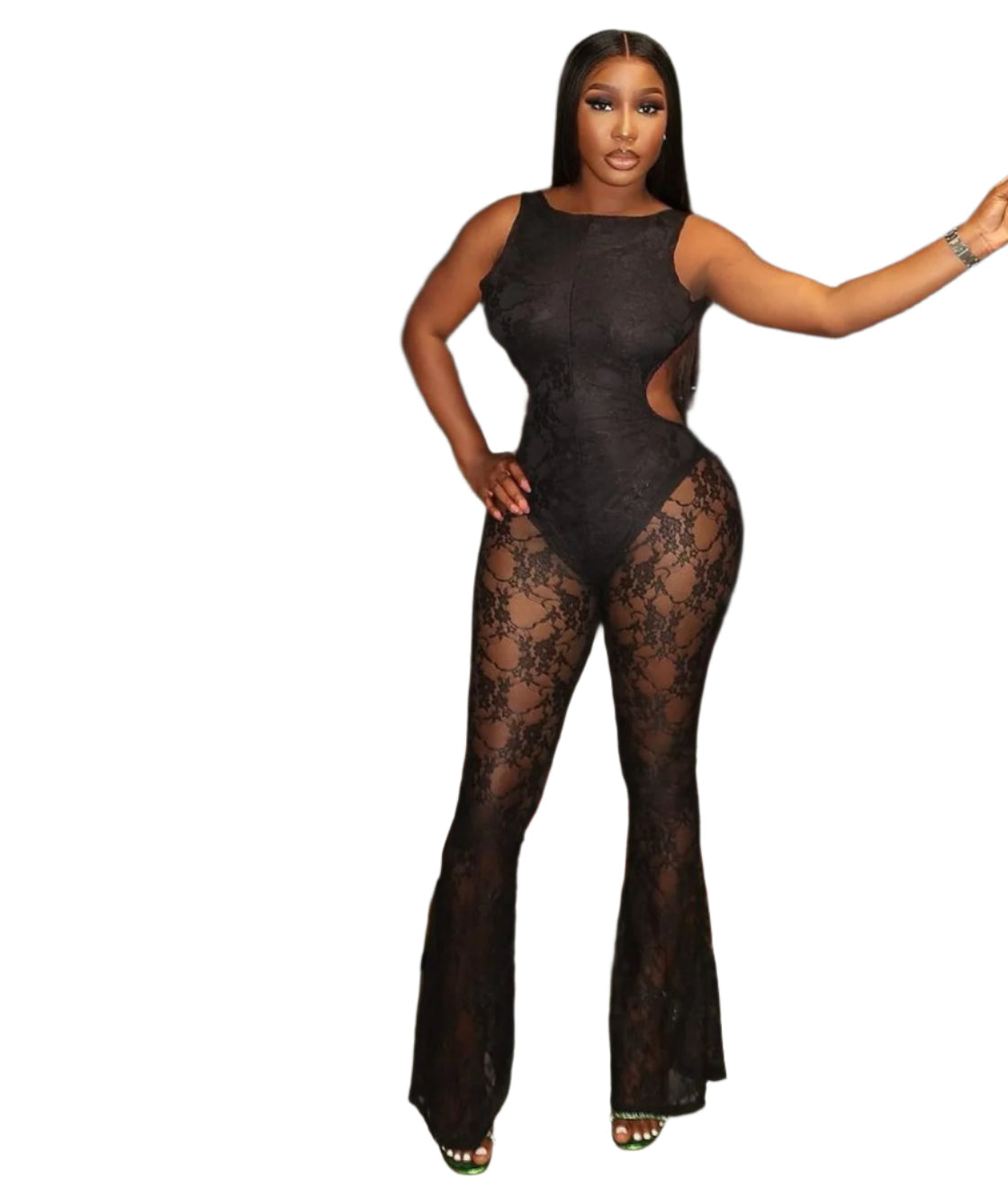 Cutaway Waist Black Lace Jumpsuit