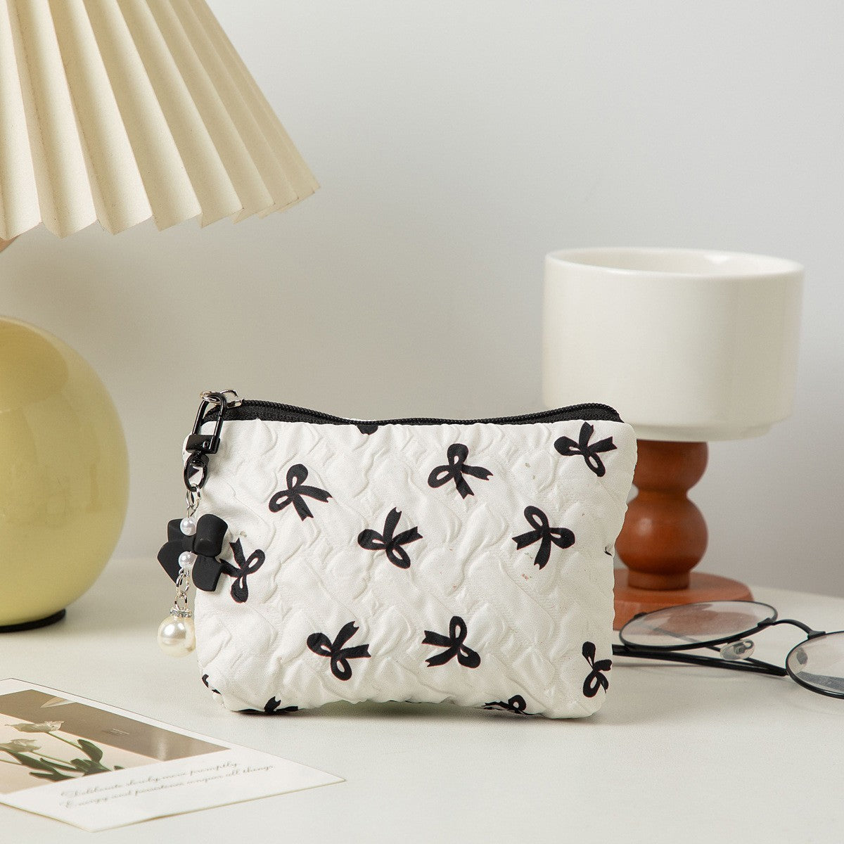 Bow Cosmetic Bag Large Capacity Hand Holding Clutch Wash