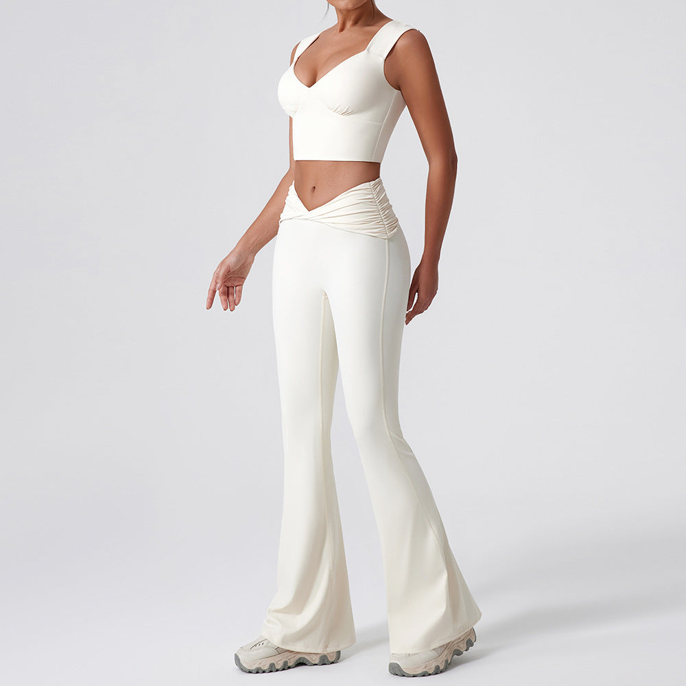 Quick-Drying Sweetheart Top Waist Detail Flare Fitness Legging Two-Piece Sports Set