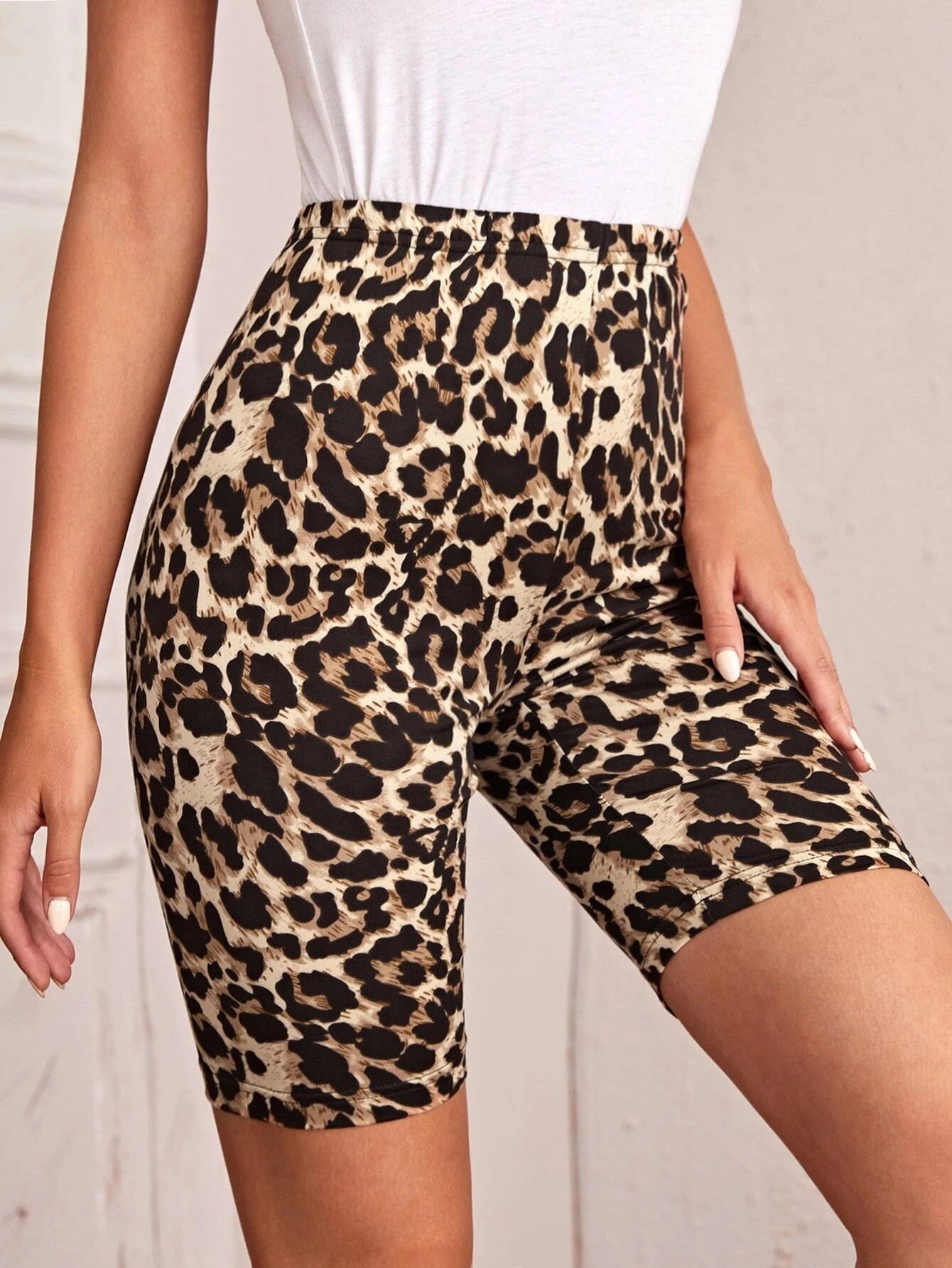 High Waist Tight Leopard Print Shorts Slim Elastic Leggings