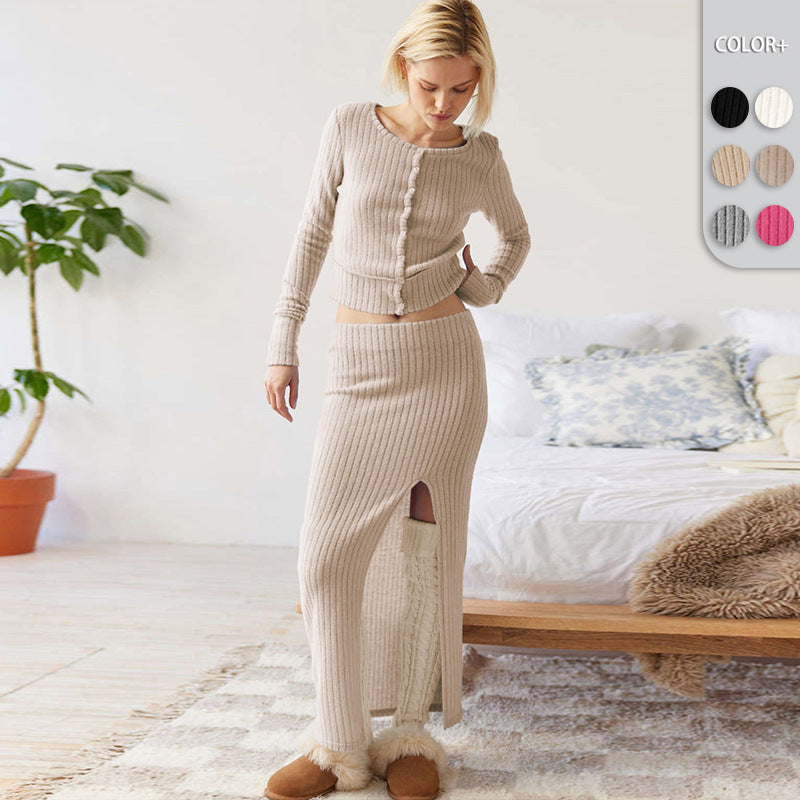 Long-sleeve Top & Maxi Split Skirt Set