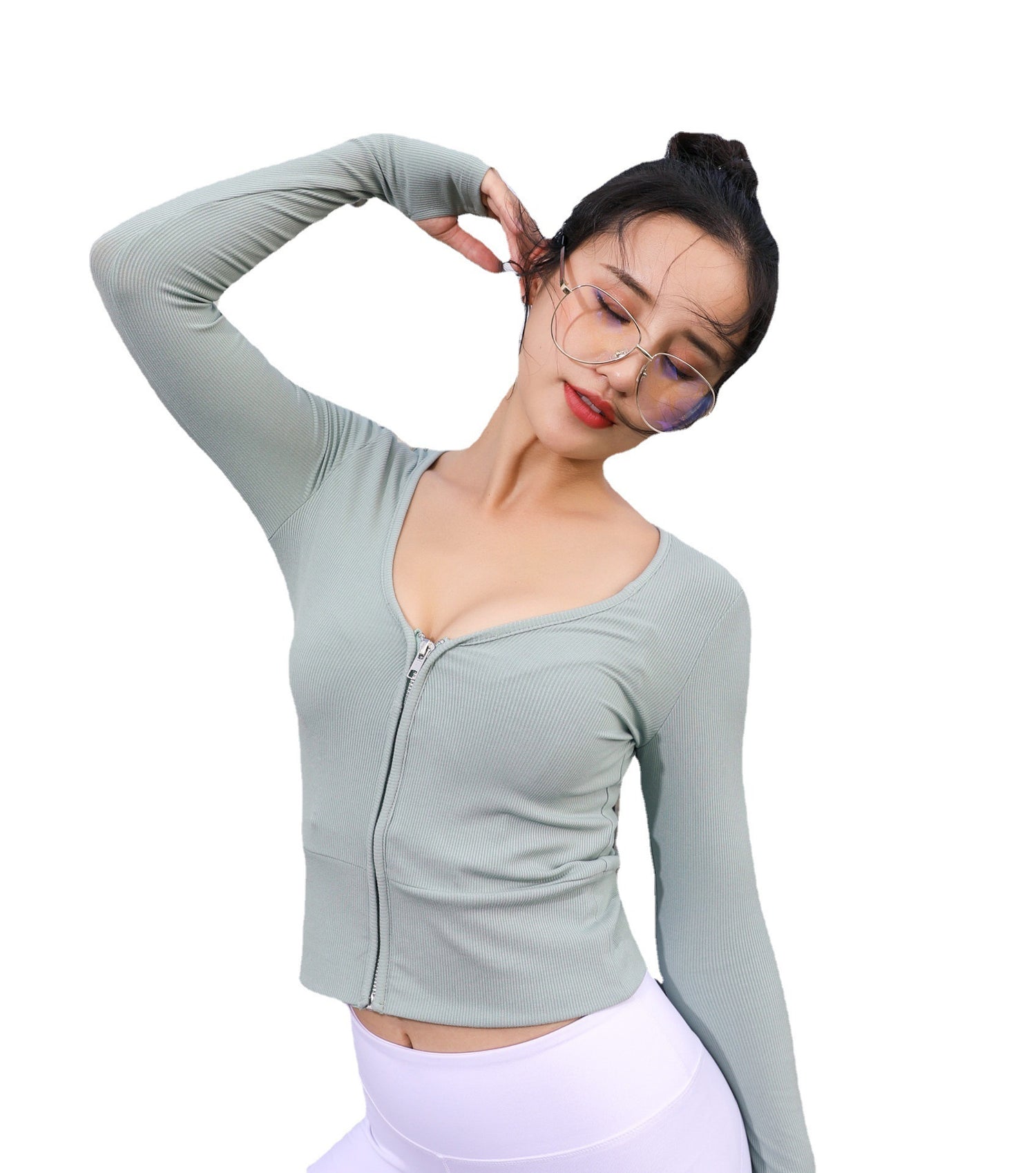 Long Sleeve Running Retro Sexy Female Fitness Exercise Outside