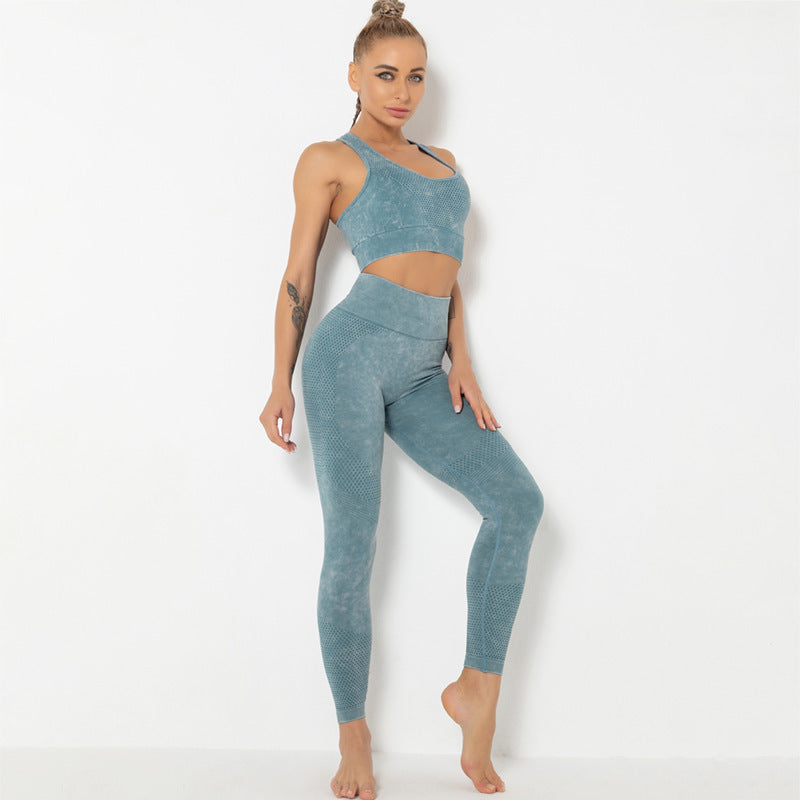 2-Pc Mineral Wash Tank Top and Leggings Yoga Set