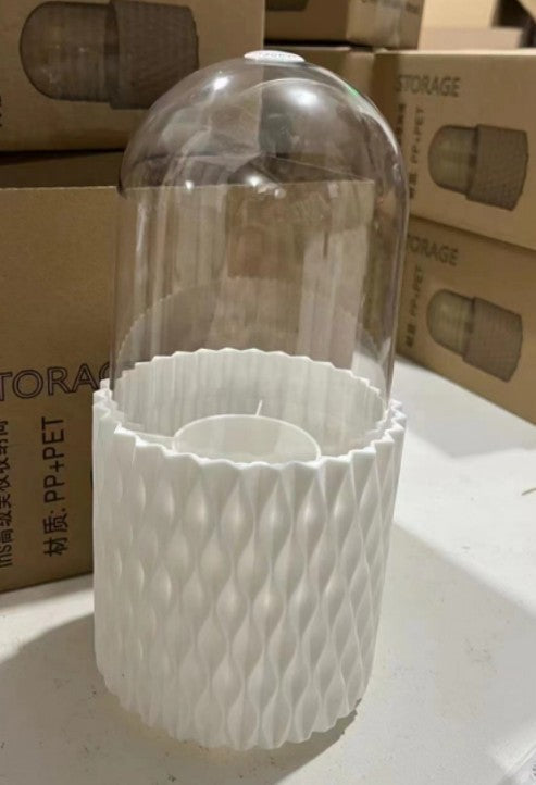 360 Degree Rotating Large Capacity Transparent Makeup Brush Storage Holder With Lid Desktop Cosmetic Storage Box