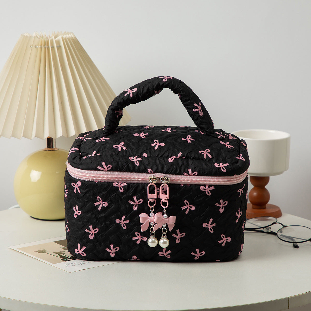 Bow Cosmetic Bag Large Capacity Hand Holding Clutch Wash