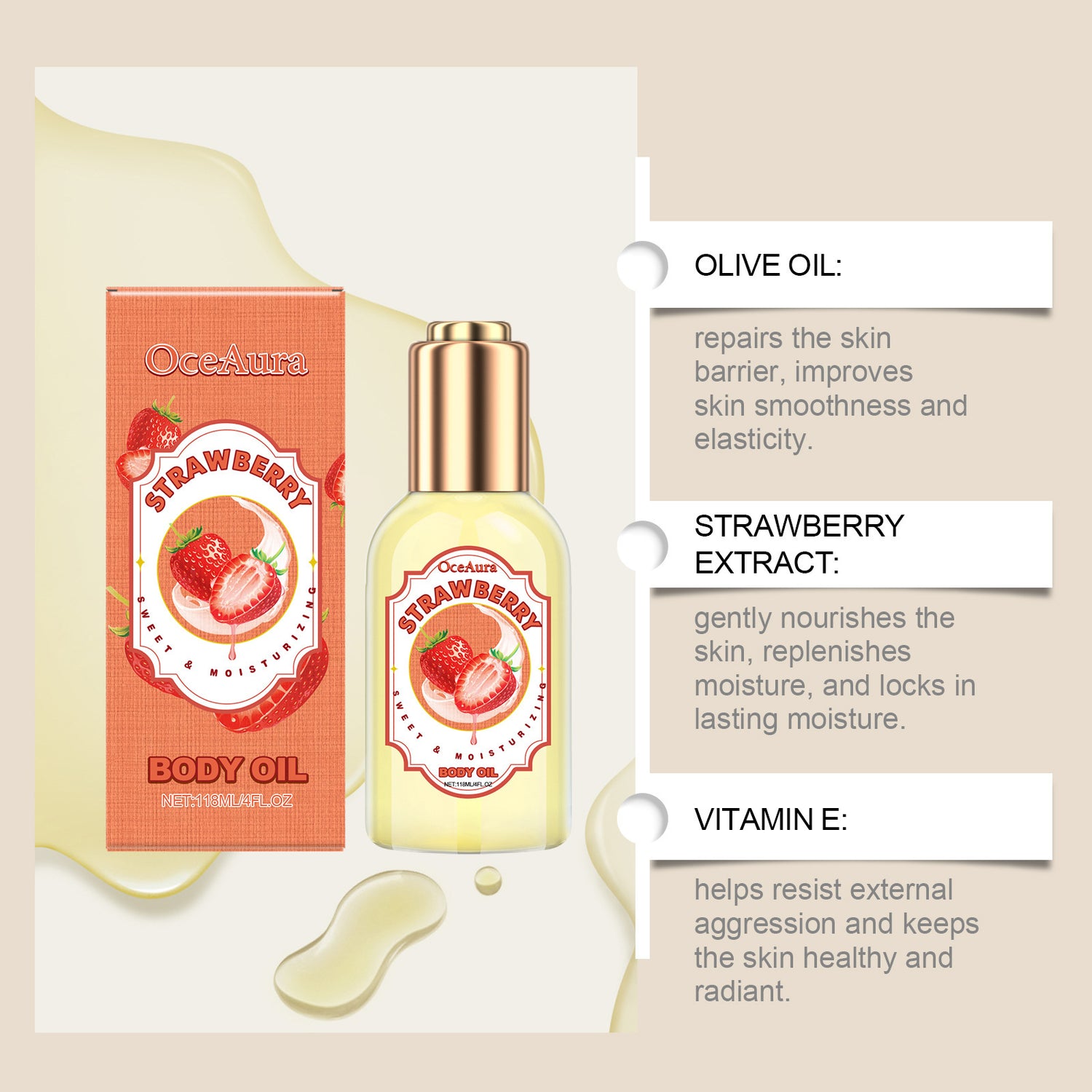 Strawberry Flavor Body Moisturizing Treatment Oil Mild
