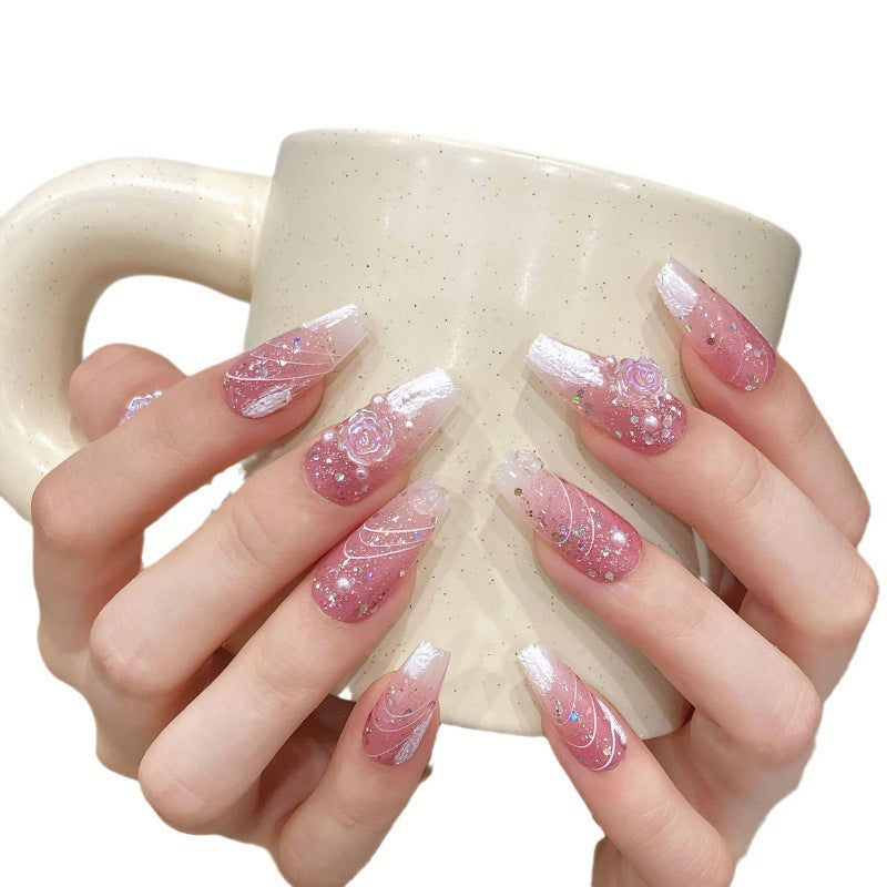 Rose Glitter Faux Nail Set