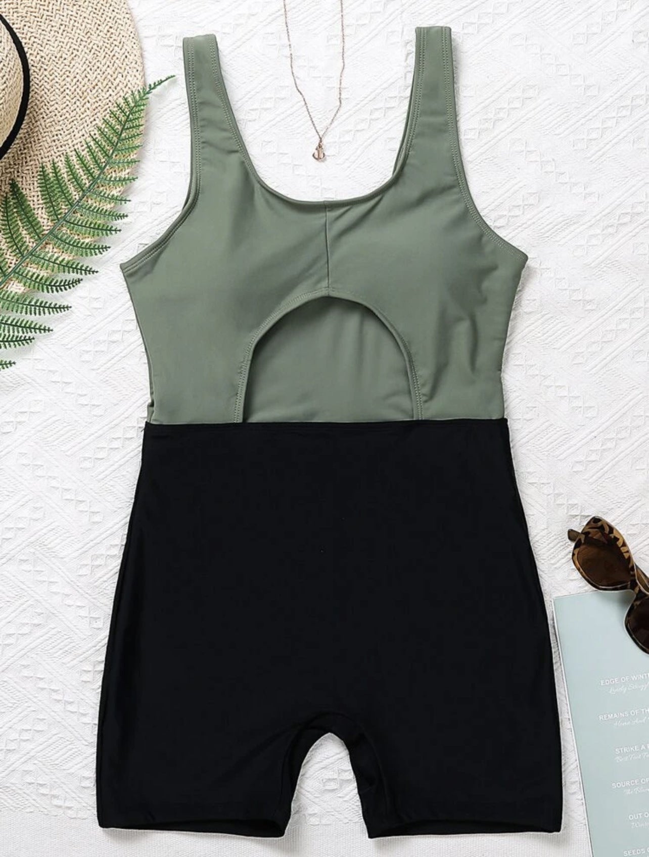 Women's Hollow-cut Color Block Modest Swimsuit