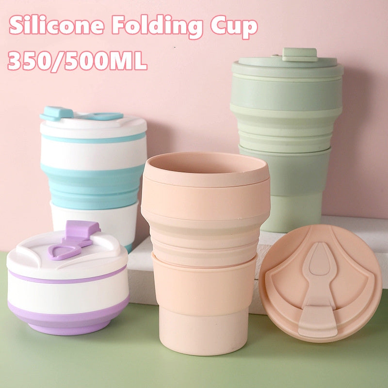 Folding Collapsible Mug with Cover Coffee Cup Outdoor Travel Portable Water Drinking Tea Cups