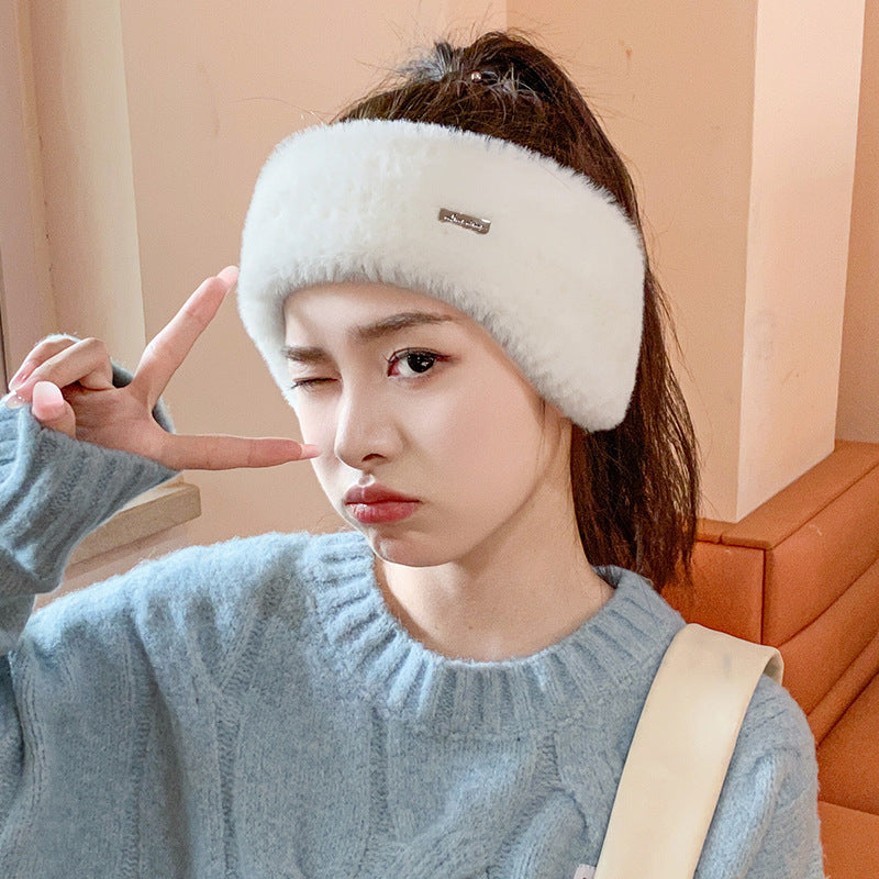 Headband Earmuffs Hat Winter Warm Plush Air Top Knitted Hat