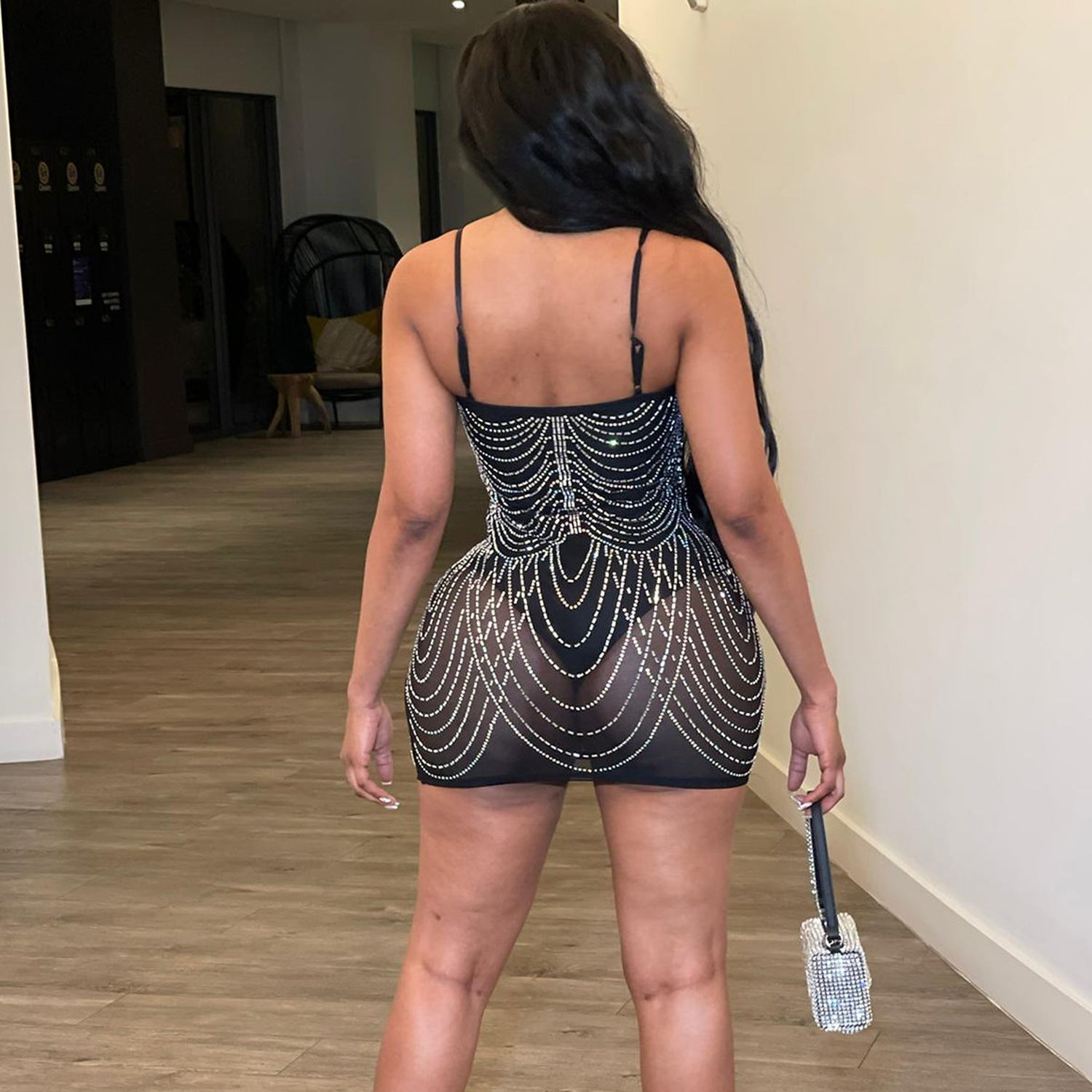 Sheer Chain-Detail Dress