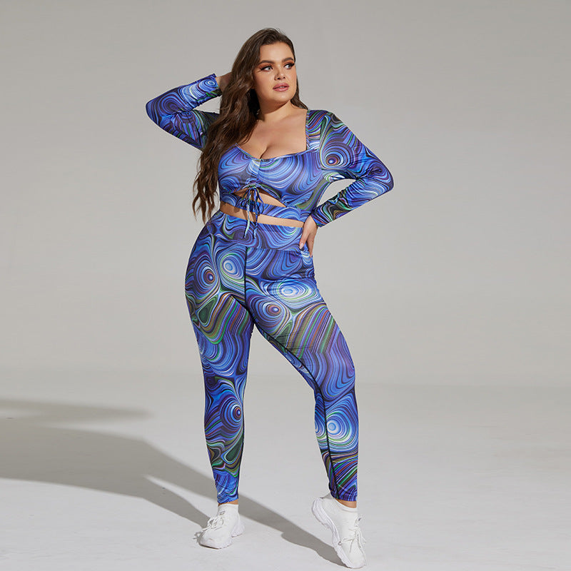 New Oversize Yoga Clothes Breathable Printing Bandage Sports Suit
