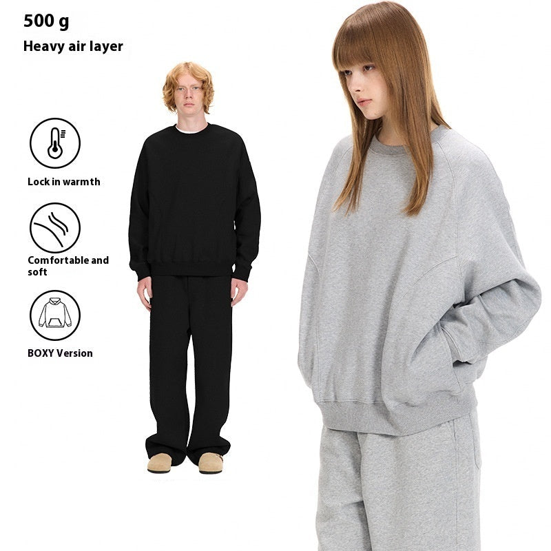 Cotton Crewneck Sweatshirt Relaxed Fit Sweatpants Set