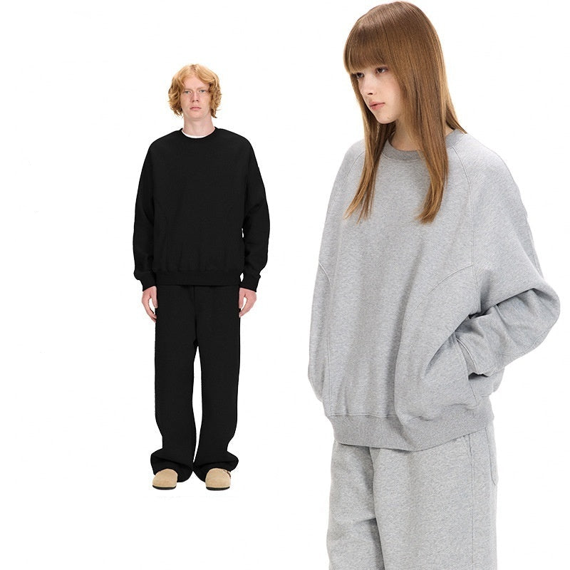 Cotton Crewneck Sweatshirt Relaxed Fit Sweatpants Set