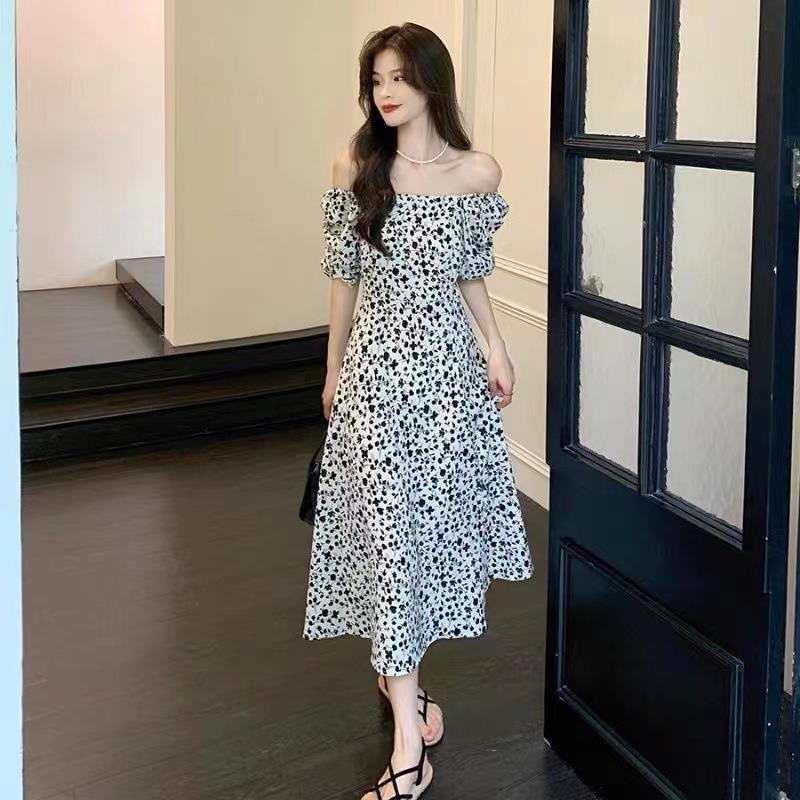 Summer Tea Break Beautiful High-grade Temperament French Square Collar Dress