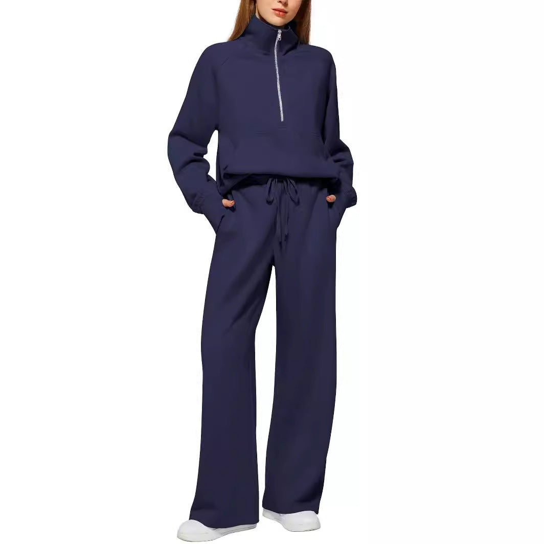 European And American Style Women Two-piece Oversized Half Zipper Sports Suit Women