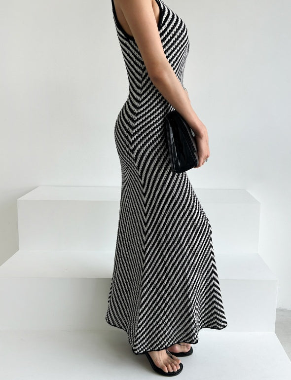 Korean Summer New Striped Slim Fit Elegant Temperament Lunch Break Dress