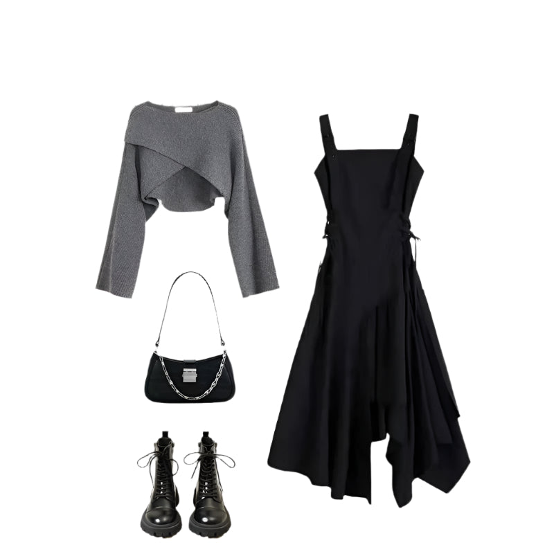 New Gray Senior Sense Of Sweater Dresses Two-piece Suit Women