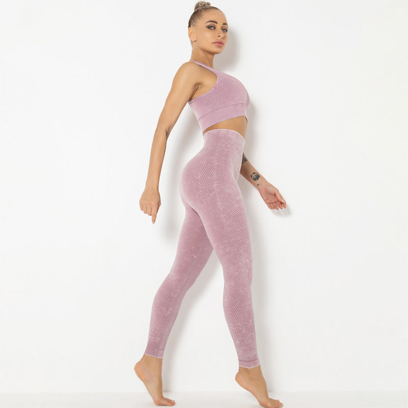 2-Pc Mineral Wash Tank Top and Leggings Yoga Set