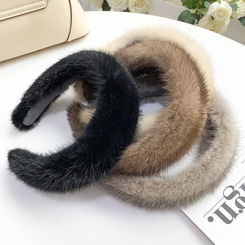 Women's Fur Mink Velvet Solid Color Headband