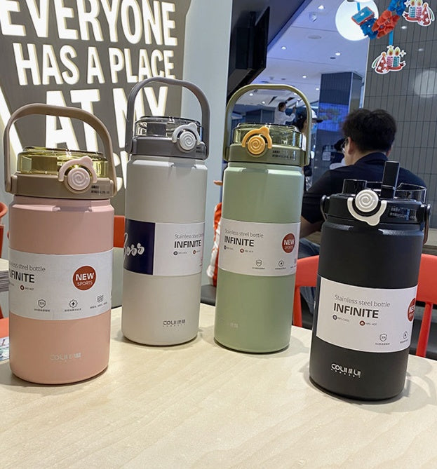 New Thermal Pot Water Cup Large Capacity Straw Direct Drink Outdoor Travel Stainless Steel Kettle