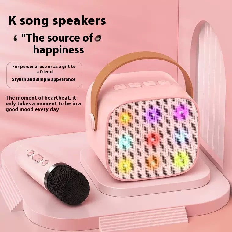 Colored Lights Mini Bluetooth Speaker With Microphone Suit Children Singing Wireless Microphone