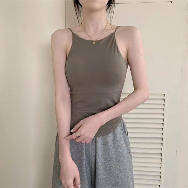 Women's French Chic Fitted Camisole with Chest Pad Liners