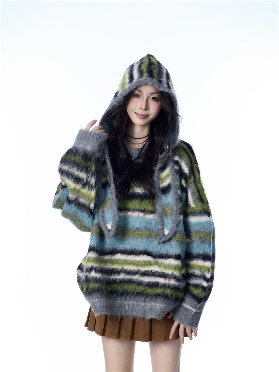 Striped Idle Style Mohair Women's Scarf Hat Sweater