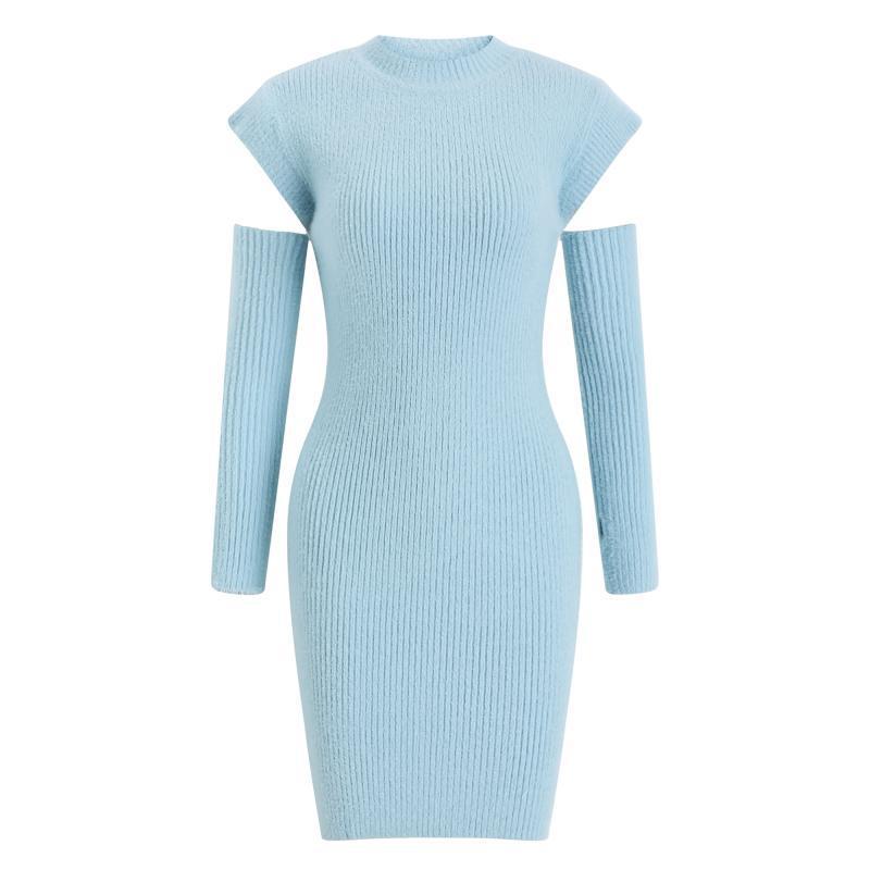 Bean Paste Marshmallow Dress Women's Sleeves Furry Sweater Dress Slim Bag
