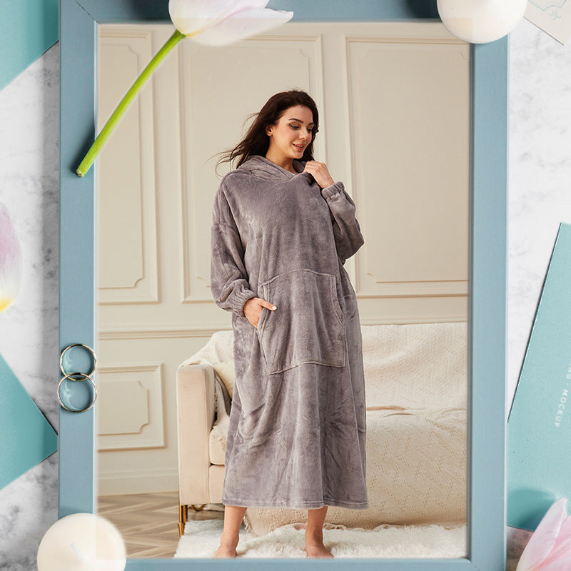 Hooded Pullover Robe with Front Pouch