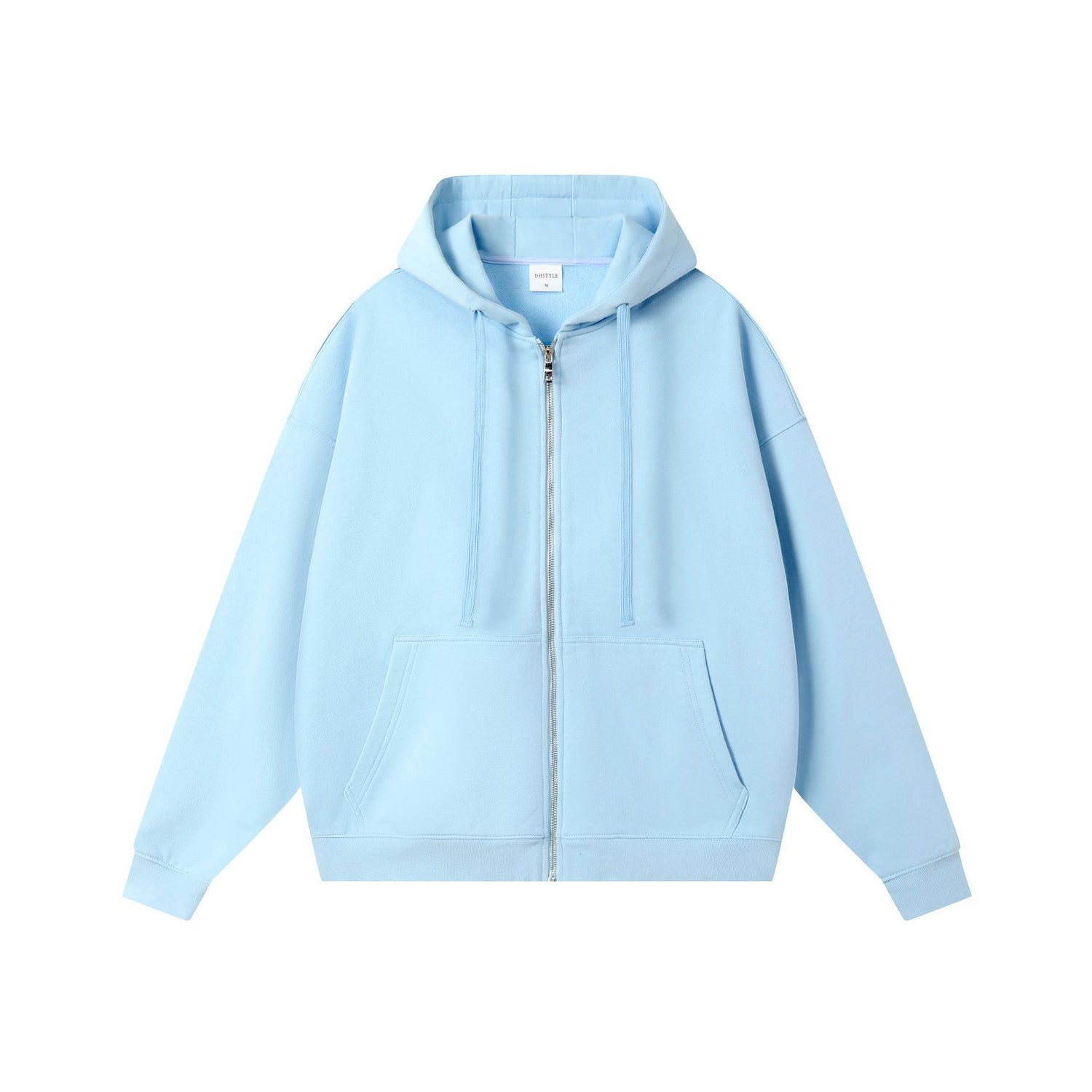 Drop-shoulder Combed Cotton Hooded Zipper Sweatshirt