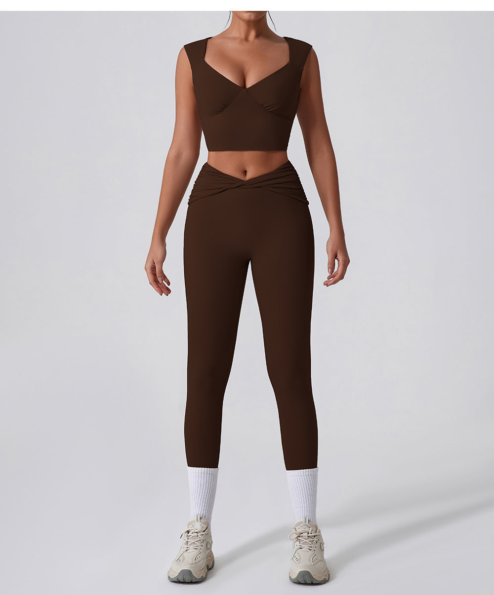 Quick-Drying Sweetheart Top Waist Detail Flare Fitness Legging Two-Piece Sports Set