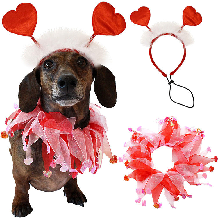 2025 Valentine's Day Pets Costume Valentine's Day Headband Ruffle Collar Set