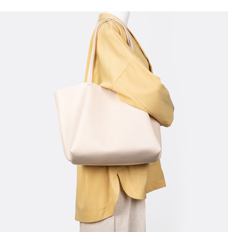 Large Capacity Soft Leather Shoulder Underarm Bag Solid Color Simple