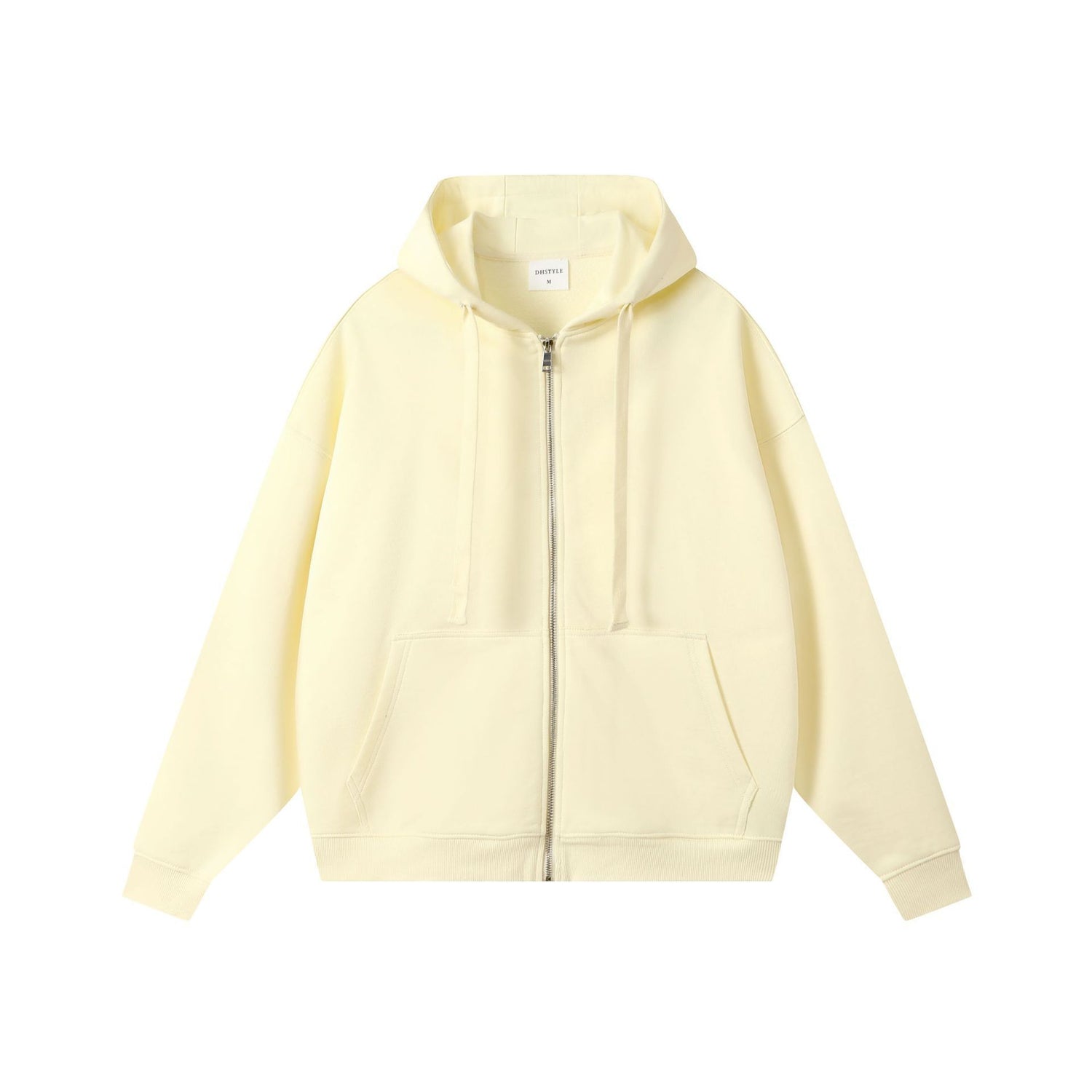 Drop-shoulder Combed Cotton Hooded Zipper Sweatshirt