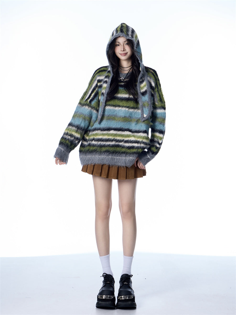 Striped Idle Style Mohair Women's Scarf Hat Sweater