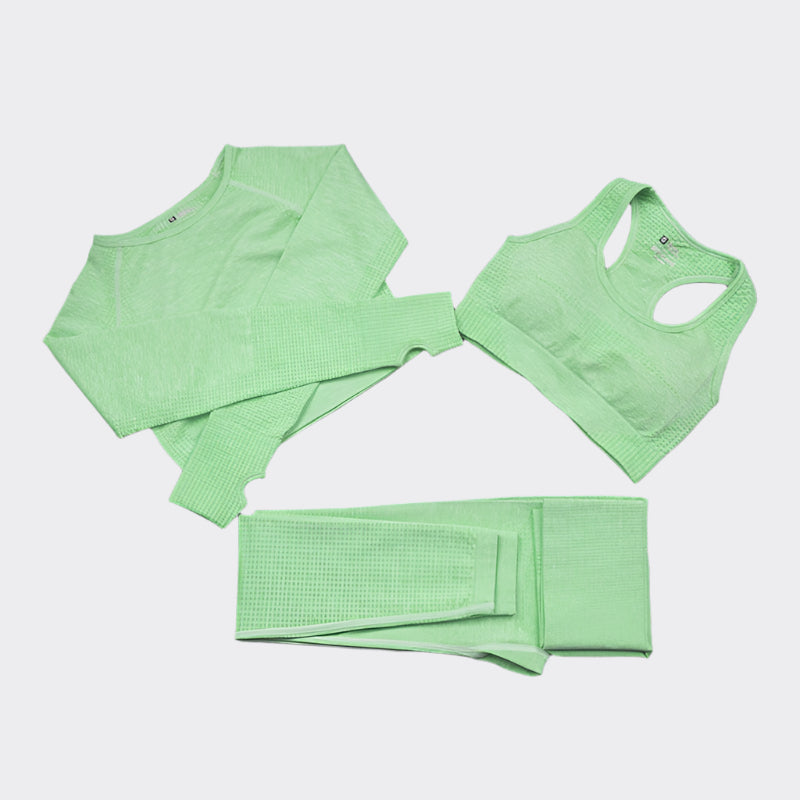 3pc Women's Yoga Wear Sports Set Fitness Tank Long Sleeve Quick Dry Sportswear Yoga Pants Leggings